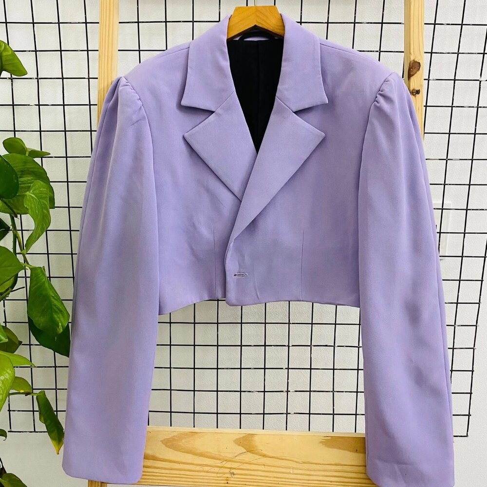 Lavender Purple Puff Shoulder Cropped Blazer Jacket 💜